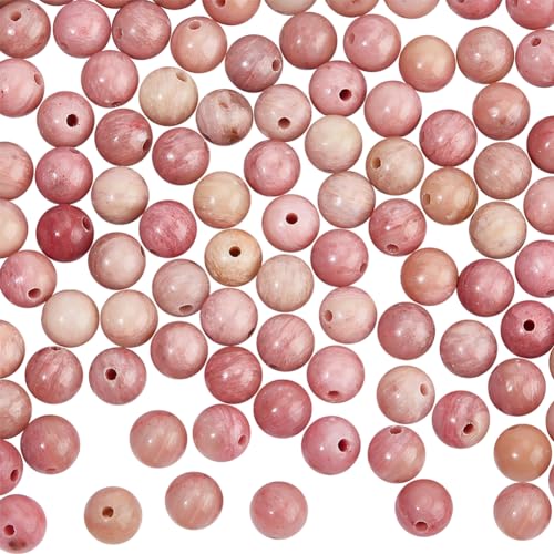 GOMAKERER 120 Stück Natürliche Rhodonit-Perlen, 6mm Runde Kugelperlen Glatte Edelsteinperle Rosa Steinperlen Abstandshalter, Lose Perle Für Die Schmuckherstellung von GOMAKERER