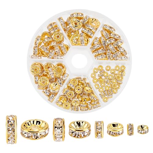 GOMAKERER 150 Stück 4 Stile Goldene Kristall Abstandsperle 4/5/8/10mm Rondell Abstandsperlen Messing Flache Runde Kristall Scheibenperlen Metall Lose Perlen Für Armband Halskette Schmuckherstellung GOMAKERER 150 Stück 4 Stile Goldene Kristall Abstandsperle 4/5/8/10mm Rondell Abstandsperlen Messing Flache Runde Kristall Scheibenperlen Metall Lose Perlen Für Armband Halskette Schmuckherstellung von GOMAKERER