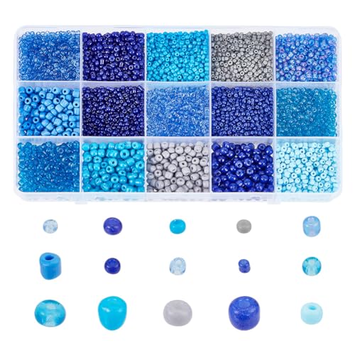 GOMAKERER 15000 Stck. Blue Series Glasperlen-Rocailles, 1.5~4x2~4mm Runde Glasperlen Zum Bemalen Mini-Perlen Lose Abstandsperlen Kleine Klare Perlen Für Selberbasteln Herstellen Schmuck GOMAKERER 15000 Stck. Blue Series Glasperlen-Rocailles, 1.5~4x2~4mm Runde Glasperlen Zum Bemalen Mini-Perlen Lose Abstandsperlen Kleine Klare Perlen Für Selberbasteln Herstellen Schmuck von GOMAKERER