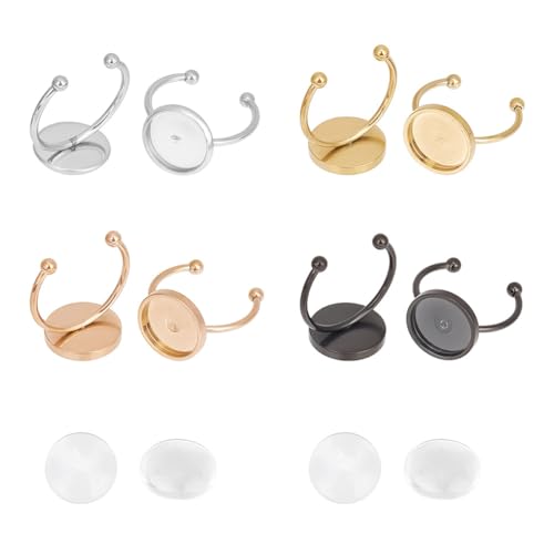 GOMAKERER 16 Stück 4 Farben Leere Cabochon-Ringe Und 16 Stück Glas-Cabochons, 304 Edelstahl-Rohling-Kuppel-Ring-Set Mit Offener Manschette Und Tablett 12mm Für Die Herstellung von Fingerringen GOMAKERER 16 Stück 4 Farben Leere Cabochon-Ringe Und 16 Stück Glas-Cabochons, 304 Edelstahl-Rohling-Kuppel-Ring-Set Mit Offener Manschette Und Tablett 12mm Für Die Herstellung von Fingerringen von GOMAKERER