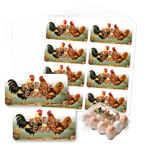 GOMAKERER 160 Stück Lustige Eierkarton Etiketten, Retro Hühnerei Händler Bauernhof Frischer Eier Aufkleber PET Kleber Verpackungsaufkleber Für Kartonbehälter Karton Landwirtschaftliche 50.8x101.6mm von GOMAKERER