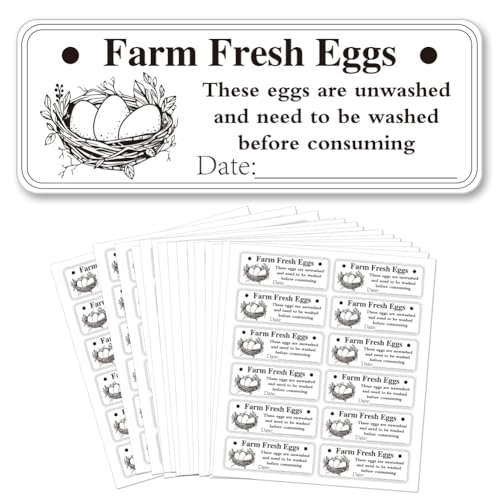 GOMAKERER 180 Stück Farm Fresh Etiketten Für Ungewaschene Eierkartons, Selbstklebende Eierkartonaufkleber Eierverpackungsaufkleber Bauernhof Frische Eieraufkleber Für Hühnereierkartonetiketten von GOMAKERER