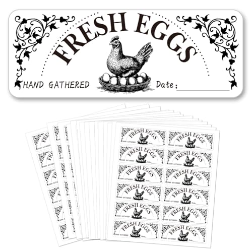GOMAKERER 180 Stück Farm-Frischeier-Aufkleber, 2,5 x 6,7 cm, ungewaschene Eierkarton-Etiketten, PET, selbstklebende Eierverpackungsaufkleber für Eierverpackung, Behälter von GOMAKERER