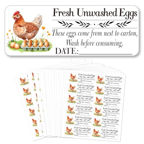 GOMAKERER 180 Stück Frische Ungewaschen Eier Aufkleber Gesammelt Datum Beschreibbare 2.5x6.7cm Hühnerfarm Frische Eier Aufkleber PET Selbstklebende Eierkarton Etiketten Für Eierkarton Box Behälter von GOMAKERER