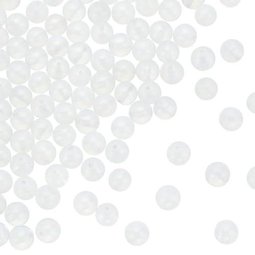 GOMAKERER 189 Stück Opalit-Perlen, Kugelperlen, 6mm Glatte Runde Perle Klare Perle Transparente Perlen Kristallsteinperlen Weiße Opalsteinperlen Für Herstellung von DIY-Schmuck, Halsketten, Armbändern von GOMAKERER