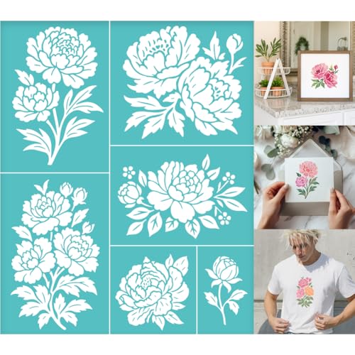 GOMAKERER 2 Blatt Blumen Siebdruckschablone Malschablonen Mit Verschiedenen Pfingstrosen Wiederverwendbar Selbstklebend Siebdruck Für Wandbordüren Holz Stoff Heim Basteln Dekor GOMAKERER 2 Blatt Blumen Siebdruckschablone Malschablonen Mit Verschiedenen Pfingstrosen Wiederverwendbar Selbstklebend Siebdruck Für Wandbordüren Holz Stoff Heim Basteln Dekor von GOMAKERER