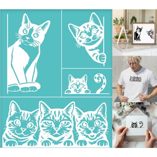 GOMAKERER 2 Blatt Siebdruckschablone Interessante Malschablonen Mit Katzenmotiv Wiederverwendbar Selbstklebend Siebdruck Für Wandbordüren Holz Stoff Heim Basteln Dekor GOMAKERER 2 Blatt Siebdruckschablone Interessante Malschablonen Mit Katzenmotiv Wiederverwendbar Selbstklebend Siebdruck Für Wandbordüren Holz Stoff Heim Basteln Dekor von GOMAKERER