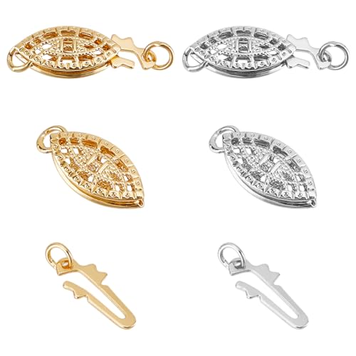 GOMAKERER 2 Stück 2 Farben Perlenfiligran Halskettenverschluss, 15mm Messing Oval Filigran Fischhakenverschluss Pferdeauge Schmuckschiebeverschlüsse Armbandverbinder Für Halsketten Armbänder Ketten von GOMAKERER