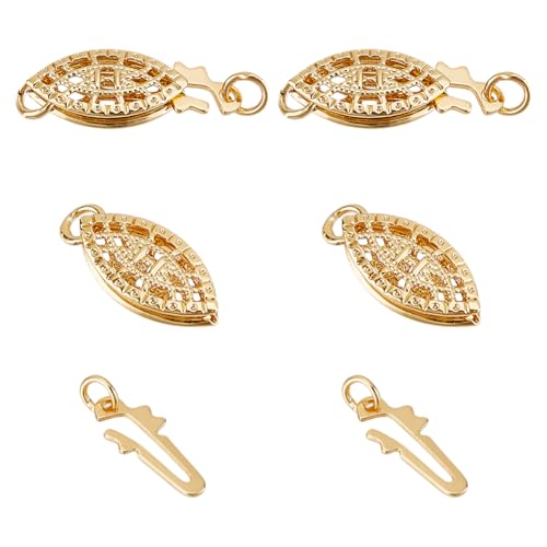GOMAKERER 2 Stück Filigraner Halskettenverschluss Aus Messing, 15mm Vergoldeter Ovaler Filigraner Fischhakenverschluss Pferdeauge Schmuckschiebeverschlüsse Armbandverbinder Für Halsketten Armbänder von GOMAKERER