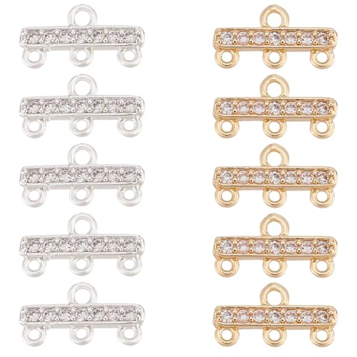 GOMAKERER 20 Stück 2 Farben Messing Zirkonia mehrsträngige Verschlüsse, 3-lagige Verschlüsse, Rec Kronleuchter-Komponenten-Glieder, verstellbare Schicht-Verschlüsse für Schmuck, Armband, Halskette GOMAKERER 20 Stück 2 Farben Messing Zirkonia mehrsträngige Verschlüsse, 3-lagige Verschlüsse, Rec Kronleuchter-Komponenten-Glieder, verstellbare Schicht-Verschlüsse für Schmuck, Armband, Halskette von GOMAKERER