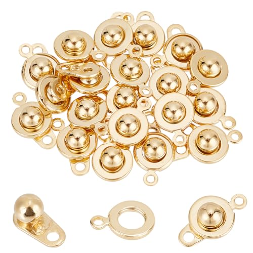 GOMAKERER 20 Stück 201 Druckknopfverschlüsse Aus Edelstahl, Echte 24K-Vergoldete Kugel- Und Sockel-Druckknopfverschlüsse Runde Verschlüsse Mit 2 Löchern Verschluss-Verbinder Für Armband-Halskette GOMAKERER 20 Stück 201 Druckknopfverschlüsse Aus Edelstahl, Echte 24K-Vergoldete Kugel- Und Sockel-Druckknopfverschlüsse Runde Verschlüsse Mit 2 Löchern Verschluss-Verbinder Für Armband-Halskette von GOMAKERER