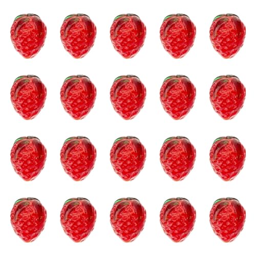GOMAKERER 20 Stück Erdbeer-Glasperlen, Dunkelrote 3D Rote Erdbeerperlen Klare Frucht- Und Lebensmittelperlen Lose Spcacer-Perlen Für Die Schmuckherstellung, DIY-Halskette, Armband von GOMAKERER