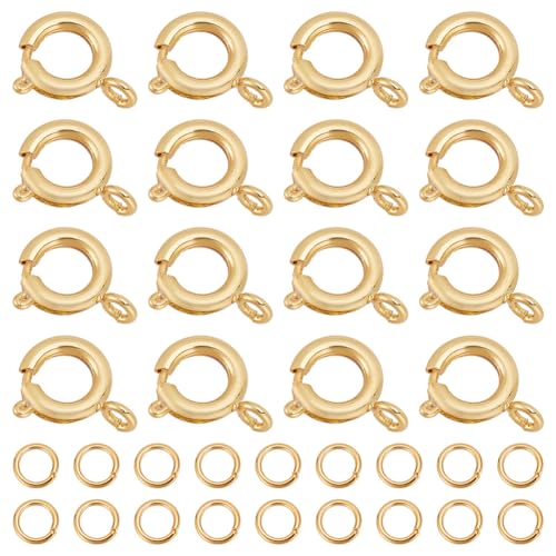 GOMAKERER 20 Stück Messing-Federringverschlüsse Mit 20 Stück Offenen Biegeringen, Echtes 18K-Vergoldetes Schmuckzubehör-Set Metall-Halskettenverschlüsse Und -Verschlüsse Für Schmuckreparatur, 21 Gauge von GOMAKERER