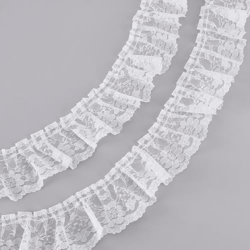 GOMAKERER 20 Yards (18.2m) Blumenplissiertes Spitzenband 6cm Breiter Halbtransparenter Rüschenstoff Bestickter Spitzenbesatz Zum Nähen Satin Organza Spitzenbesatz Für Applikationen Brautkleidern von GOMAKERER