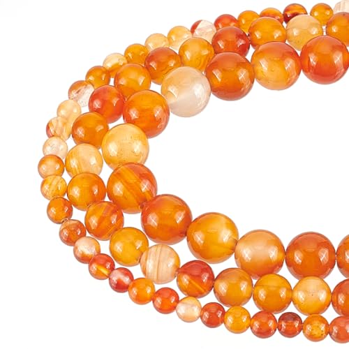 GOMAKERER 202 Stück Natürliche Karneolperlen, 4/6/8mm Ungefärbte Runde Rote Orange Edelsteinperlen Natursteinperlen Lose Abstandsperlen Für DIY-Armband-Halskette-Schmuck-Bastelherstellung von GOMAKERER