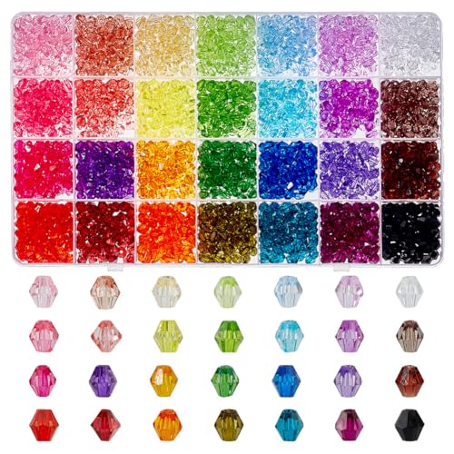 GOMAKERER 2380 Stück 28 Farben Kristallperlen Zur Schmuckherstellung, 6mm Facettierte Acrylperlen Für Armbänder Transparente Doppelkegel Edelsteinperlen Für Halskettenherstellung von GOMAKERER