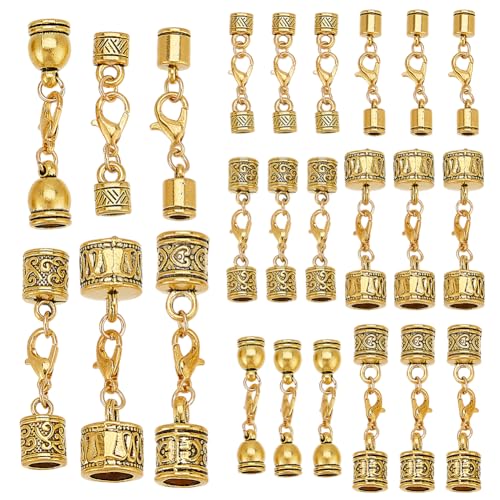 GOMAKERER 24 Set Kordel Endkappen Mit Karabinerverschluss, 6 Stile Endkappen Für Lederkordeln Tibetische Legierung Rohrendkappen Zum Einkleben Für Halsketten Armbänder Schmuckherstellung GOMAKERER 24 Set Kordel Endkappen Mit Karabinerverschluss, 6 Stile Endkappen Für Lederkordeln Tibetische Legierung Rohrendkappen Zum Einkleben Für Halsketten Armbänder Schmuckherstellung von GOMAKERER