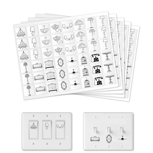 GOMAKERER 240 Stück Lichtschalter Aufkleber, 16 Designs Vintage Französisch Home Icon Transparent Schalter ID Aufkleber Schwarz Schalttafel Label Aufkleber Für Home Küche Badezimmer Büroschule 25x25mm von GOMAKERER