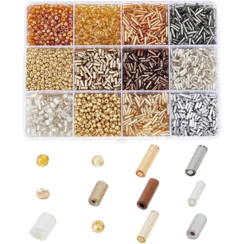 GOMAKERER 2829 Stück 9 Stile Glas Rocailles Perlen, 3~7x1.5~4mm Glasperlen Gemischte Farb-Rocailles Runde Lange Röhren-Rocailles Lose Abstandshalter Klare Perlen Für Die DIY-Schmuckherstellung GOMAKERER 2829 Stück 9 Stile Glas Rocailles Perlen, 3~7x1.5~4mm Glasperlen Gemischte Farb-Rocailles Runde Lange Röhren-Rocailles Lose Abstandshalter Klare Perlen Für Die DIY-Schmuckherstellung von GOMAKERER
