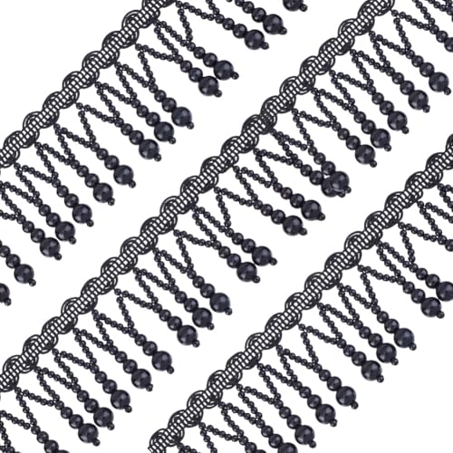 GOMAKERER 3 Yards Perlen Quaste Spitzenband, 47mm Applikation Mit Perlenfransen Polyesterbänder Quastenbesatz Applikation Mit Fransen Hängenden Perlen Zum Nähen von Hochzeits Brautkleiddekor, Schwarz GOMAKERER 3 Yards Perlen Quaste Spitzenband, 47mm Applikation Mit Perlenfransen Polyesterbänder Quastenbesatz Applikation Mit Fransen Hängenden Perlen Zum Nähen von Hochzeits Brautkleiddekor, Schwarz von GOMAKERER