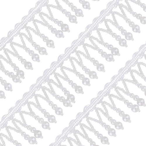 GOMAKERER 3 Yards Perlen Quaste Spitzenband, 47mm Applikation Mit Perlenfransen Polyesterbänder Quastenbesatz Applikation Mit Fransen Und Hängenden Perlen Zum Nähen Hochzeits Brautkleiddekor, Weiß GOMAKERER 3 Yards Perlen Quaste Spitzenband, 47mm Applikation Mit Perlenfransen Polyesterbänder Quastenbesatz Applikation Mit Fransen Und Hängenden Perlen Zum Nähen Hochzeits Brautkleiddekor, Weiß von GOMAKERER