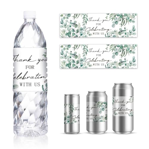 GOMAKERER 30 Blatt Wasserflaschenetiketten Für Hochzeiten, Greenery Plant Wraps Aufkleber Für Wasserflasche Personalisiert Brautparty Party Hochzeit Trinkwasserflaschenetikett 8.5x2.5 Zoll von GOMAKERER
