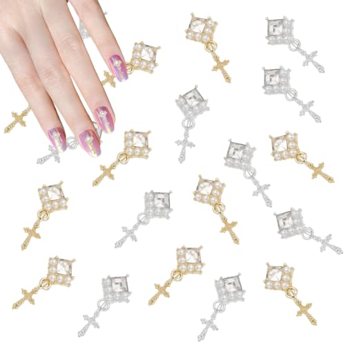 GOMAKERER 30 Stück 2 Farben Baumelnder Kreuz-Nagelanhänger, Strasssteine Perlen Nageldekoration Legierung Nail Art Juwelen Golden Silber Metall Nagelzubehör Für Acrylnägel GOMAKERER 30 Stück 2 Farben Baumelnder Kreuz-Nagelanhänger, Strasssteine Perlen Nageldekoration Legierung Nail Art Juwelen Golden Silber Metall Nagelzubehör Für Acrylnägel von GOMAKERER