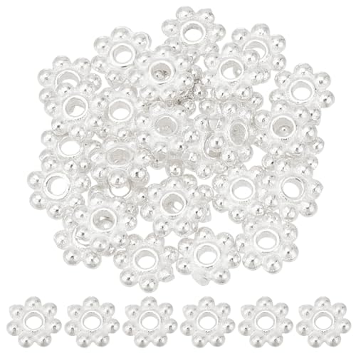 GOMAKERER 30 Stück 925 Abstandsperlen In Blumenform Aus Sterlingsilber, 4mm Kleine Daisy Spacer Perlen Aus Metall Florale Lose Perlen Rondelle Spacer Perlen Für Herstellung Ohrringen Halsketten, 1mm GOMAKERER 30 Stück 925 Abstandsperlen In Blumenform Aus Sterlingsilber, 4mm Kleine Daisy Spacer Perlen Aus Metall Florale Lose Perlen Rondelle Spacer Perlen Für Herstellung Ohrringen Halsketten, 1mm von GOMAKERER