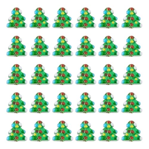 GOMAKERER 30 Stück Grüne Weihnachtsbaum Glasperlen In Lampwork Optik, Weihnachtsthema Cartoon Handgefertigt Lose Abstandshalter Holprige Perlen Charms Zur Schmuckherstellung von GOMAKERER