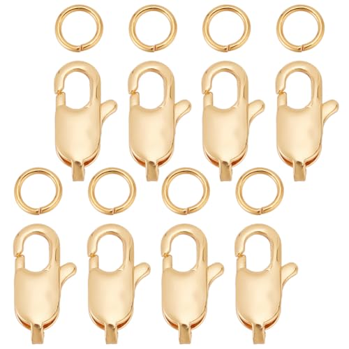 GOMAKERER 30 Stück Messing-Karabinerverschlüsse Mit 30 Stück Offenen Biegeringen, Echtes 18K-Vergoldetes Schmuckzubehör-Set Metall-Halskettenverschlüsse Und -Verschlüsse Für Schmuckreparatur, 21 Gauge GOMAKERER 30 Stück Messing-Karabinerverschlüsse Mit 30 Stück Offenen Biegeringen, Echtes 18K-Vergoldetes Schmuckzubehör-Set Metall-Halskettenverschlüsse Und -Verschlüsse Für Schmuckreparatur, 21 Gauge von GOMAKERER