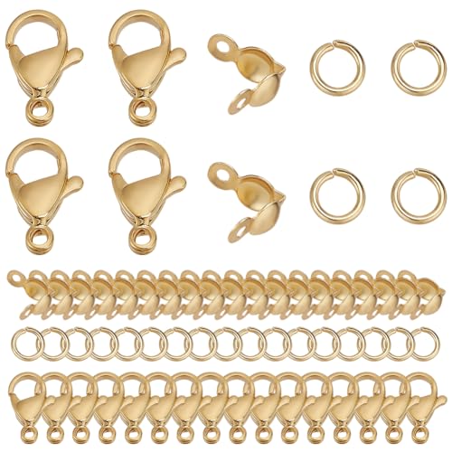 GOMAKERER 304 Zubehörset Zur Schmuck Aus Edelstahl 50 Stück Hummerkrallenverschlüsse 250 Stück Endperlenspitzen 300pcs Ringe Springen Echt Vergoldete Halskettenverschlüsse Zur Schmuckherstellung von GOMAKERER