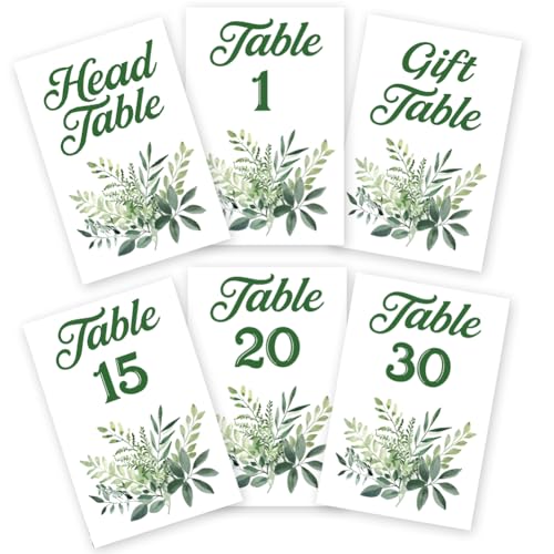 GOMAKERER 32 Stück Tischnummernkarten für Hochzeiten, 1–30 grüne Blätter, doppelseitig, Hochzeits-Tischnummern, Schilder mit Kopf und Geschenk-Tischkarte, Party-Mittelstück für Geburtstag, Braut GOMAKERER 32 Stück Tischnummernkarten für Hochzeiten, 1–30 grüne Blätter, doppelseitig, Hochzeits-Tischnummern, Schilder mit Kopf und Geschenk-Tischkarte, Party-Mittelstück für Geburtstag, Braut von GOMAKERER