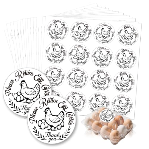 GOMAKERER 320 Stück Farm Fresh Eierkarton Etiketten, Eierkarton Aufkleber Bitte Zurückgeben Rund Wasserfest Selbstklebend Für Eierverpackungen Für Behälter Kartons Landwirtschaftliche Vorräte 50.8mm von GOMAKERER