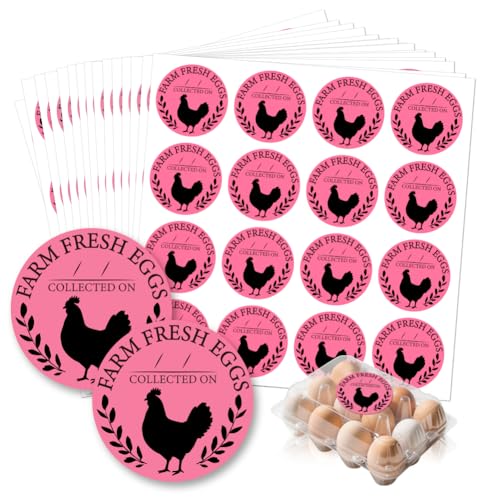 GOMAKERER 320 Stück Farm Fresh Eierkarton Etiketten, Rosa Runde Eier Handhabungsaufkleber Selbstklebende PET Eierverpackungsaufkleber Für Kartonbehälter Landwirtschaftliche Bedarfsartikel, 50.8mm von GOMAKERER