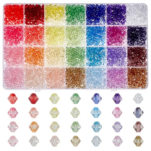 GOMAKERER 3460 Stück 28 Farben Kristallperlen Zur Schmuckherstellung, 5mm Facettierte Acrylperlen Für Armbänder Transparente Doppelkegel Edelsteinperlen Für Halskettenherstellung von GOMAKERER