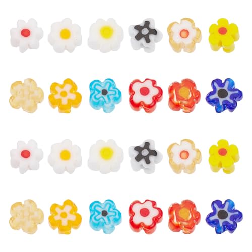 GOMAKERER 360 Stück Millefiori Lampwork Blumenperlen, 12 Farben Florale Kristall-Flachperlen Glatte Transparente Perlen Lose Distanzperlen Für Die Schmuckherstellung DIY von GOMAKERER