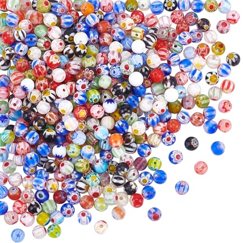GOMAKERER 380 Stück Millefiori Lampwork Runde Perlen 4mm, Kristallkugelperlen In Verschiedenen Farben Glatte Lose Abstandsperlen Für Die Schmuckherstellung GOMAKERER 380 Stück Millefiori Lampwork Runde Perlen 4mm, Kristallkugelperlen In Verschiedenen Farben Glatte Lose Abstandsperlen Für Die Schmuckherstellung von GOMAKERER