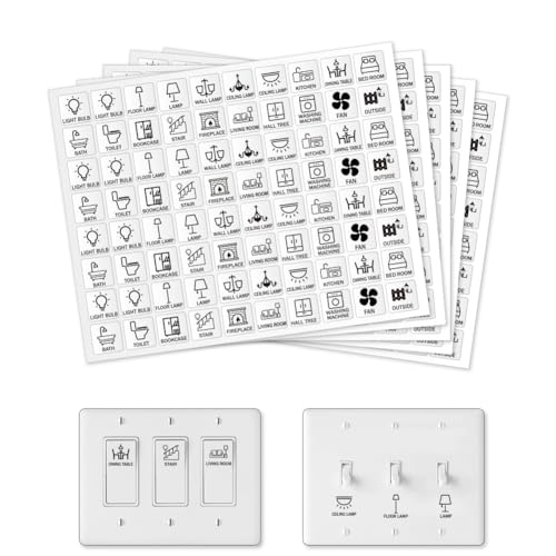 GOMAKERER 400 Stück Lichtschalter Aufkleber, 20 Designs Vintage Stil Transparent Schalter ID Aufkleber Schwarz Schalttafel Label Aufkleber Für Hause Küche Badezimmer Büroschule 19x19mm von GOMAKERER
