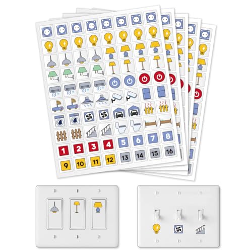 GOMAKERER 400 Stück Lichtschalter Aufkleber, 22 Designs Mehrfarbige Transparente Schalter ID Aufkleber Schwarze Schalttafel Etikettenaufkleber Für Zuhause Küche Badezimmer Büroschule 19x19mm von GOMAKERER