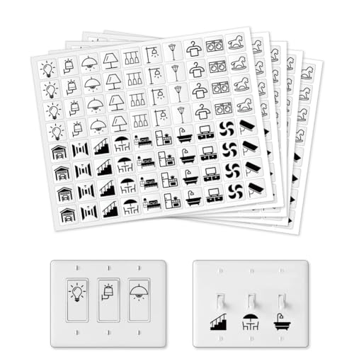 GOMAKERER 400 Stück Lichtschalter Aufkleber 20 Designs Transparenter Schalter ID Aufkleber Schwarze Schalttafel Etikettenaufkleber Für Zuhause Küche Bad Büro Schule von GOMAKERER