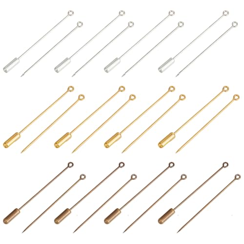 GOMAKERER 45 Stück Brosche Sicherheitsnadel 3 Farben Metall Stecknadel Lange Nadel Ösennadel Vintage Kopfnadel DIY Stopper Hutnadel Für Schmuck Mütze Schal DIY Basteln 56.5mm von GOMAKERER