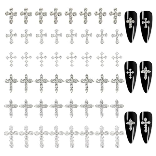 GOMAKERER 48 Stück 6 Stile Strass Kreuz Charms für Nägel, kleine Cabochon aus Silber, Punk, Vintage, Schmuck, Nagelkunst, Zubehör, Dekoration, Cabochon, gekreuzt, zum Basteln, Zubehör GOMAKERER 48 Stück 6 Stile Strass Kreuz Charms für Nägel, kleine Cabochon aus Silber, Punk, Vintage, Schmuck, Nagelkunst, Zubehör, Dekoration, Cabochon, gekreuzt, zum Basteln, Zubehör von GOMAKERER