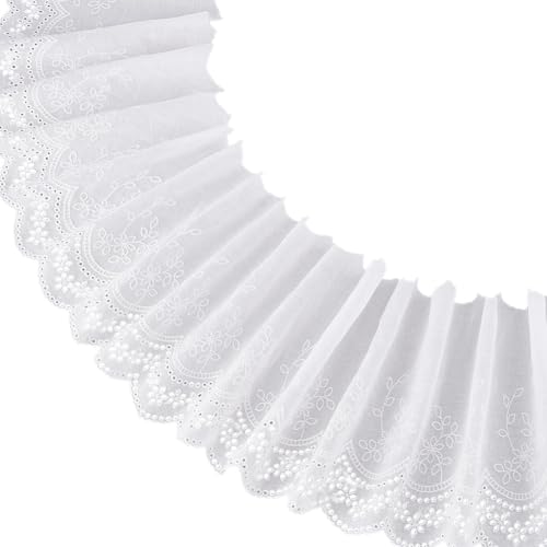 GOMAKERER 5 Yards (4.5m) Baumwoll Ösen Spitzenbesatz 19cm Breite Spitzenbesatz Mit Blumenstickerei Rüschen Gewellte Spitze Zum Nähen von Kleidern Haustierkleidung Tischdecken Hochzeiten von GOMAKERER