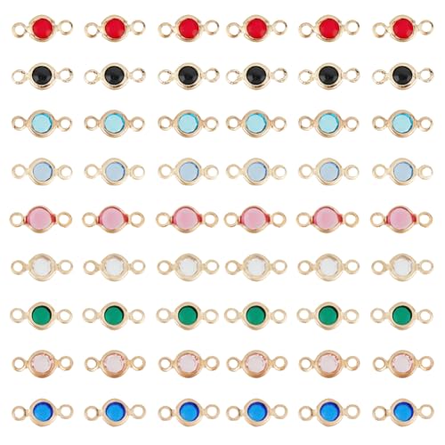 GOMAKERER 54 Stück 9 Farben Messing-Strass-Verbindungsanhänger, Kristall-Verbindungsanhänger Flache Runde Stein-Gliederanhänger Für Halsketten, Armbänder, Schmuckherstellung GOMAKERER 54 Stück 9 Farben Messing-Strass-Verbindungsanhänger, Kristall-Verbindungsanhänger Flache Runde Stein-Gliederanhänger Für Halsketten, Armbänder, Schmuckherstellung von GOMAKERER