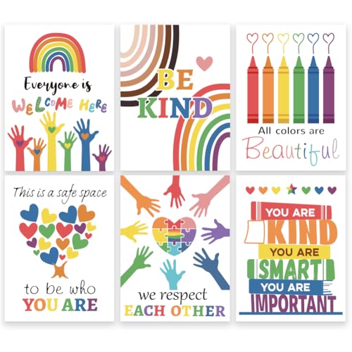 GOMAKERER 6 Stück Motivationsposter Für Das Klassenzimmer, Kindness Poster Fürs Klassenzimmer Ungerahmte Diversity Poster Inspirierende Multikulturelle Wanddekorationen Für Klassenzimmer Hause 40x30cm von GOMAKERER