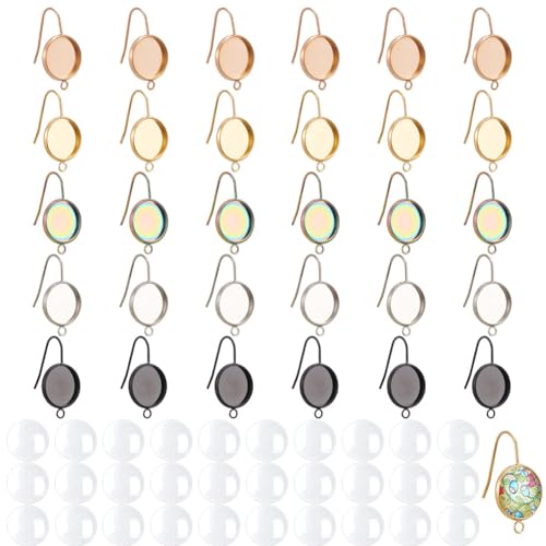 GOMAKERER 60 Stück 5 Farben blanko Lünetten-Ohrringe, inklusive 30 Stück Glas-Cabochons, blanko Kuppel, 304 Edelstahl, flache runde Ohrringhaken, zur Herstellung von Ohrringen, Lünetten für GOMAKERER 60 Stück 5 Farben blanko Lünetten-Ohrringe, inklusive 30 Stück Glas-Cabochons, blanko Kuppel, 304 Edelstahl, flache runde Ohrringhaken, zur Herstellung von Ohrringen, Lünetten für von GOMAKERER