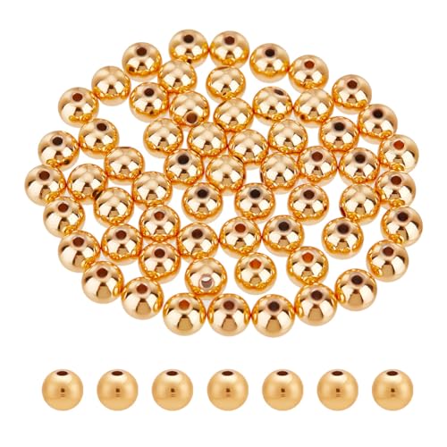 GOMAKERER 60 Stück Echte 14K Vergoldete Runde Perlen, 8mm Glatte Kugelperle Aus Messing Langlebige Plattierte Perlen Lose Abstandsperlen Für Die Herstellung Armbändern, Ohrringen Halsketten Schmuck von GOMAKERER