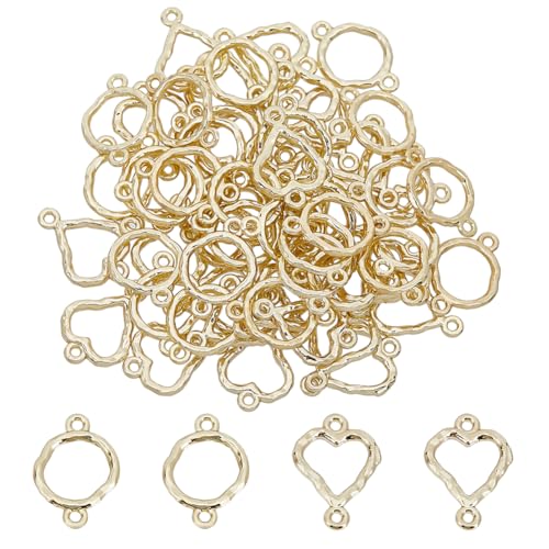 GOMAKERER 60 Stück Herz Und Runde Verbindungsanhänger, Verbindungsstück Für Anhänger Aus Hellgoldener Legierung Hohle Charm-Glieder Mit Doppelschlaufen Für Armband, Halskette, Ohrringe von GOMAKERER