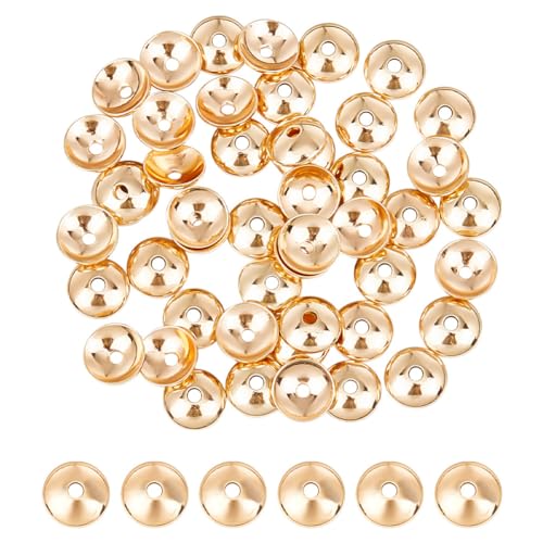 GOMAKERER 60 Stück Runde Messingperlenkappen, 6mm Hellgoldfarbene Perlen Endkappe Lose Abstandshalter Metallperlen Perlenkappen Kegel Für DIY-Schmuckherstellung, Halskette, Armband GOMAKERER 60 Stück Runde Messingperlenkappen, 6mm Hellgoldfarbene Perlen Endkappe Lose Abstandshalter Metallperlen Perlenkappen Kegel Für DIY-Schmuckherstellung, Halskette, Armband von GOMAKERER