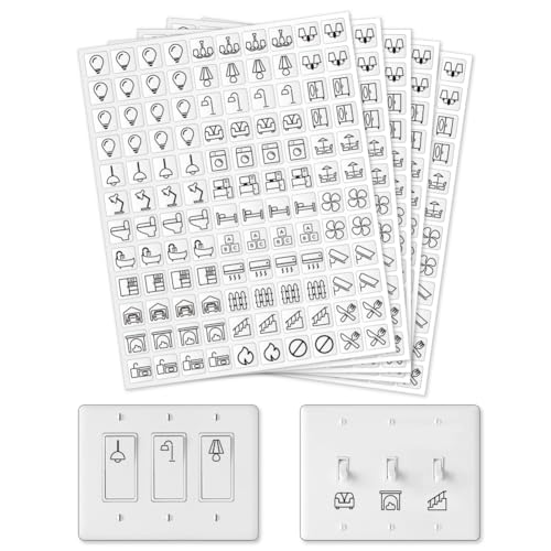 GOMAKERER 600 Stück Lichtschalter Aufkleber, 28 Designs Transparent Schalter ID Aufkleber Schwarz Schalttafel Label Aufkleber Für Hause Küche Badezimmer Büroschule 15x15mm von GOMAKERER